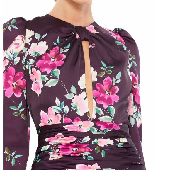 Leena for Mac Duggal NWT Plum Purple Floral Mini Dress (Size Medium) - Picture 3 of 7